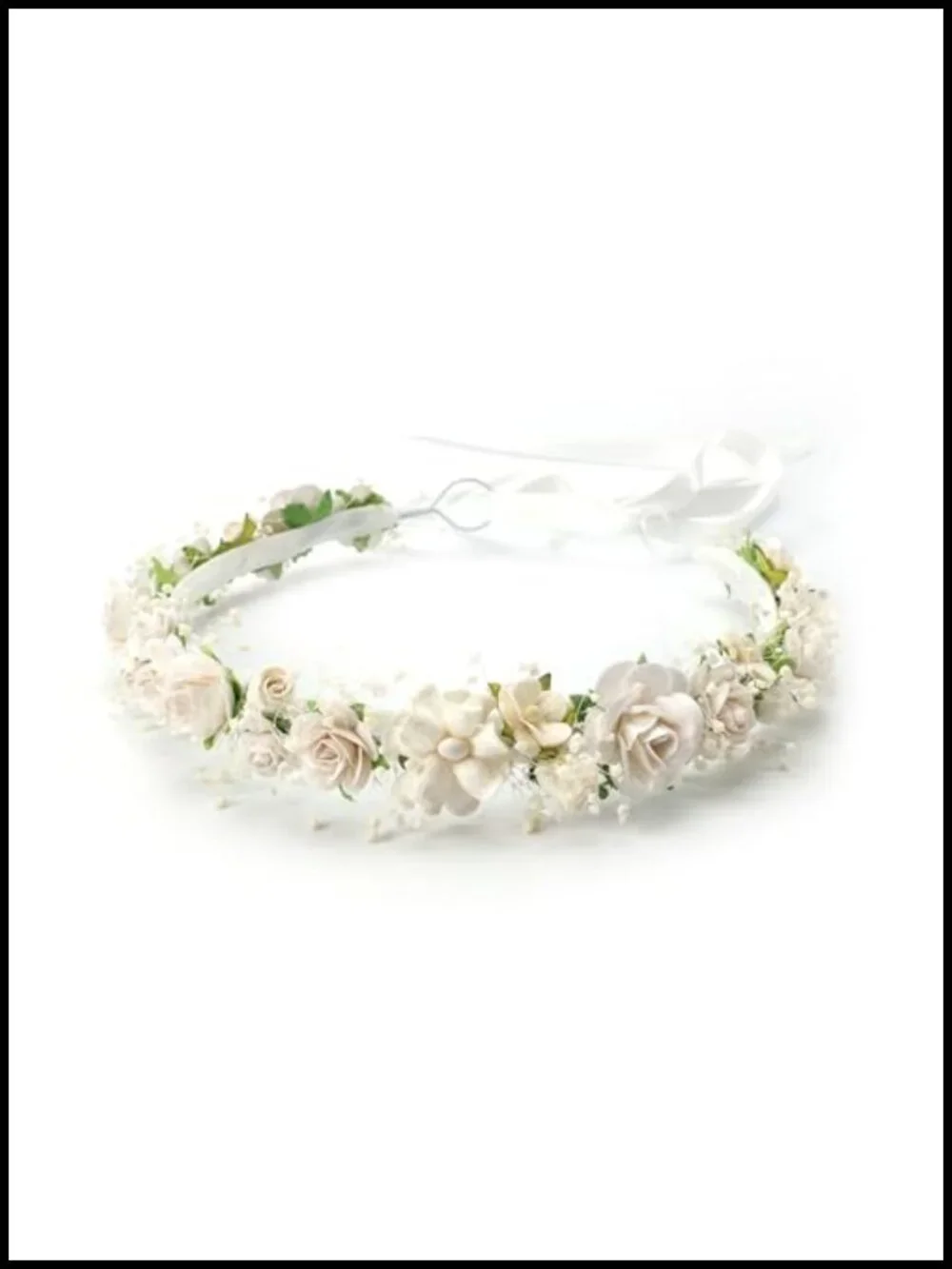 Handmade Flower Crown Baby's Breath Paper Hair Wreath with Satin Ribbon